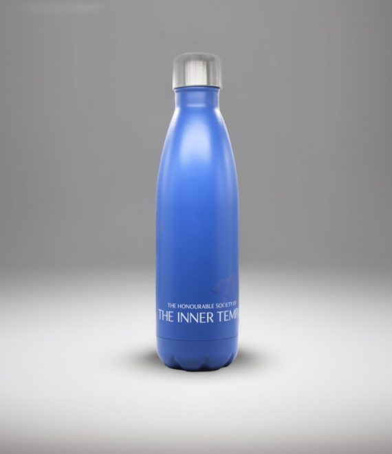 Blue water bottle with Inner Temple wordmark in white at the bottom.