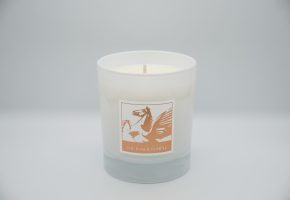 White candle with a bronze Inner Temple sticker